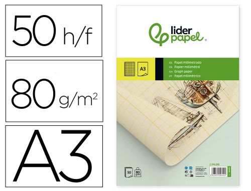 Bloco de papel milimetrico liderpapel din a3 50 folhas 80 gr , Liderpapel , 20452 , 8423473204522